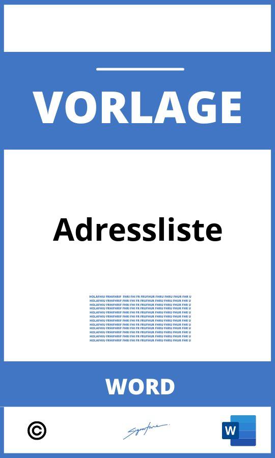 Adressliste Vorlage